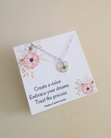 Sterling Silver Compass Pendant Necklace, Graduation Gift