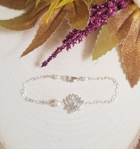 Lotus Pearl Bracelet, Sterling Silver