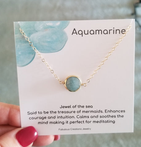 Gold Aquamarine Necklace, Dainty Layering Necklace