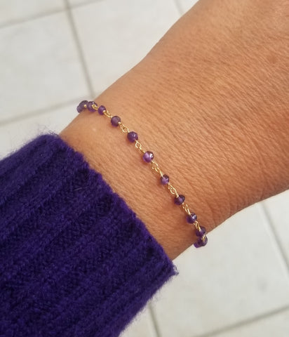 Thin everyday Amethyst bracelet, February birthstone