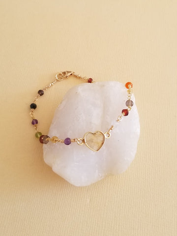 Multi Gemstone Beaded Bracelet with Citrine Heart
