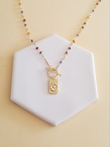 Beaded Chain Necklace with Daisy Pendant