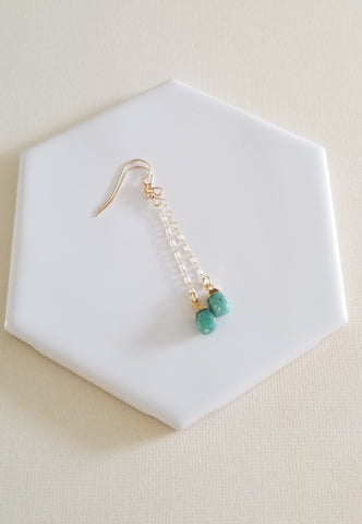 Raw Emerald Earrings, Delicate Gold or Silver Earrings