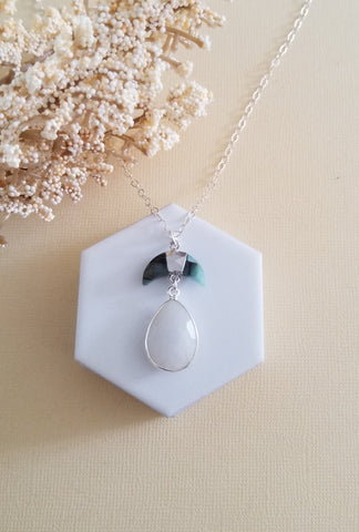 Emerald and Moonstone Pendant Necklace, Handmade Jewelry, Christmas Gift Idea