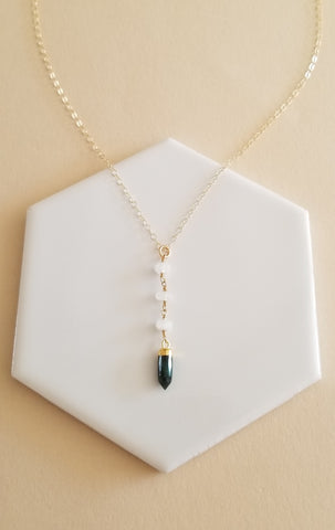Emerald and Moonstone Center Drop Y Necklace