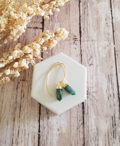 Modern Gold Emerald Earrings for Women, Gift for Her, Handmade in the USA