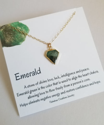 Raw Natural Emerald Necklace for women, Gift for Her, Crystal Jewelry