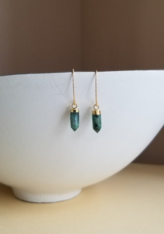 Raw Emerald Spike Earrings, Handmade Gold Filled Earrings, Gift for Her