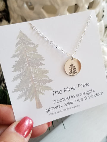 Pine Tree Charm Necklace, Inspirational Necklace with Card Set