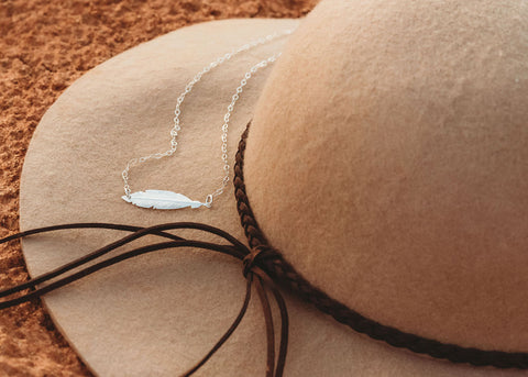 Dainty Sterling Silver Feather Necklace, Boho Layering Necklace