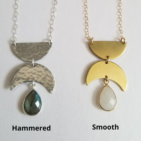 Modern Geometric Moonstone Pendant Necklace, Edgy Boho