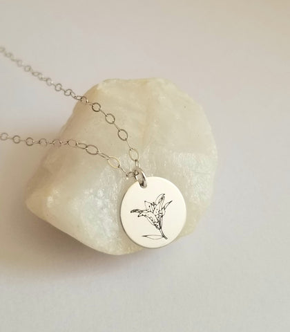 Lily Charm Necklace, Sterling Silver Flower Necklace, Gift for Women