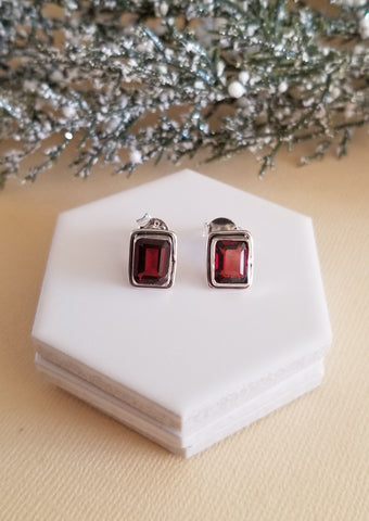 Sterling Silver Garnet Stud Earrings