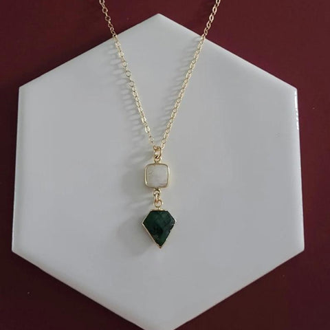 Moonstone and Emerald Pendant Necklace