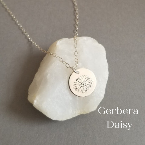 Gerbera Daisy Charm Necklace, Sterling Silver or Gold