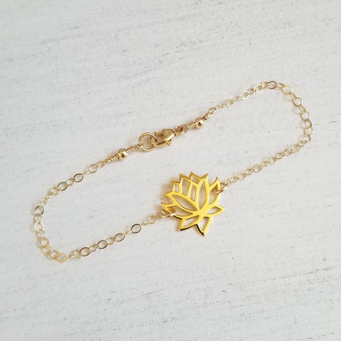 Dainty Gold Lotus Flower Bracelet