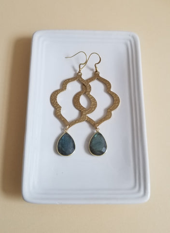 Gold Labradorite Teardrop Earrings, Gemstone Statement Earrings