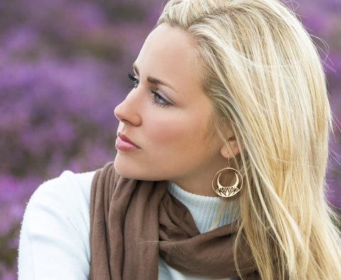 Bohemian Lotus Moon Earrings, Crescent Moon Dangle Earrings, Everyday Earrings, Gift for Best Friend