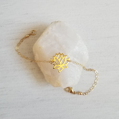 Dainty Gold Lotus Flower Bracelet