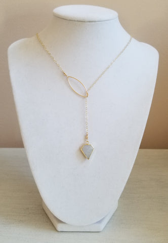 Gold Moonstone Necklace, Gemstone Y Necklace, Moonstone Lariat