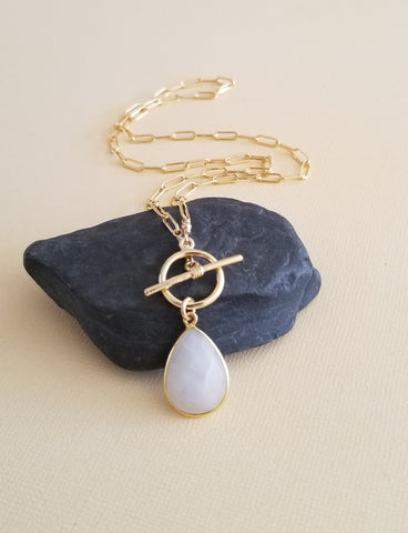 Front Toggle Moonstopne Necklace, Paper clip chain necklace, Boho Statement Necklace, Gift for Her