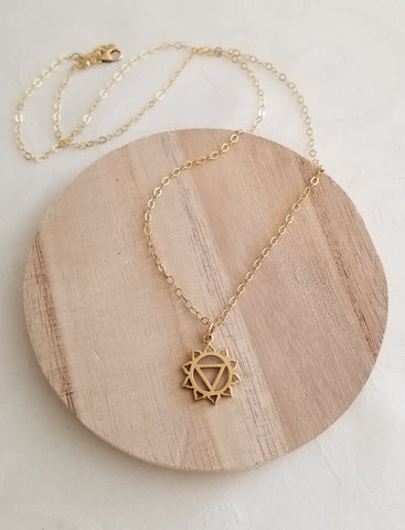 Gold Solar Plexus Pendant Necklace, Chakra Jewelry