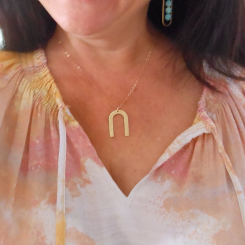 Gold Arch Necklace, Boho Rainbow Necklace