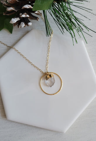 Raw Herkimer Diamond Crystal Pendant Necklace for women