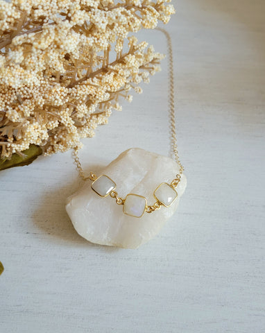 Dainty Gold Moonstone Necklace, Raw Moonstone Jewelry Handmade in the USA