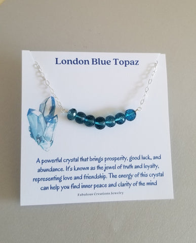 London Blue Topaz Necklace, Dainty Gemstone Bar Necklace, Inner Peace Crystal Necklace, Layering Necklace, Blue Topaz Jewelry, Crystal Healing Necklace, Gift for Her