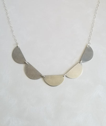 Silver Half Moon Necklace, Scalloped Necklace, Gift for Her