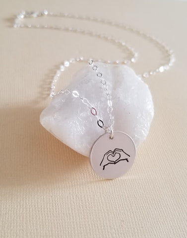 Hand Gesture Heart and Hands Charm Necklace