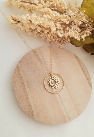 Gold Chakra Pendant Necklace, Seven Chakra Jewelry