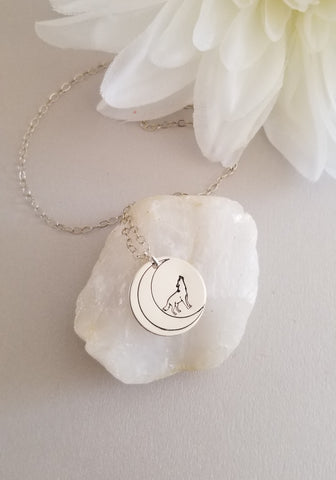 Hungry Like The Wolf, Silver Wolf Medallion Necklace for Women, Hand Stamped Jewelry, Custom Moon and Wolf Necklace