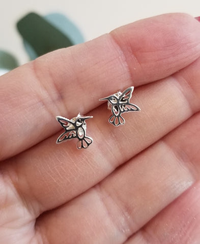Tiny Sterling Silver Hummingbird Stud Earrings