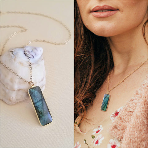 Labradorite Necklace, Labradorite Pendant, Gemstone Bar Necklace, Gold Fill or Sterling Silver, Gemstone Jewelry Gifts, Handmade Necklace