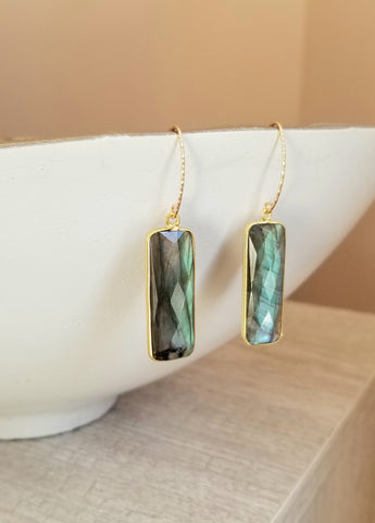 Long Labradorite Earrings, Blue Flash Labradorite Dangle Earrings
