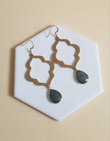 Gold Labradorite Teardrop Earrings, Gemstone Statement Earrings