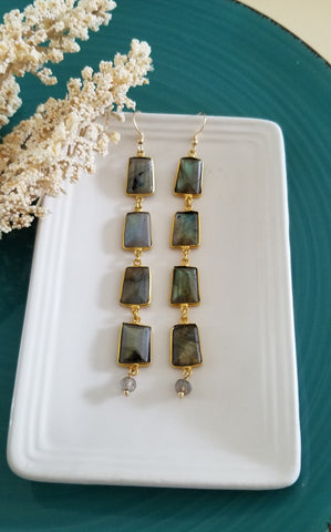 Long Labradorite Statement Earrings, Shoulder Duster Earrings
