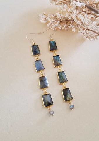 Chunky Gemstone Earrings, Long Boho Stone Earrings, Labradorite Earrings, Shoulder Dusters