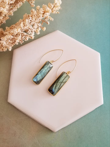 Long Labradorite Earrings, Blue Flash Labradorite Dangle Earrings, Labradorite Statement Earrings