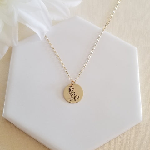 May Birth Flower Necklace, Lily of the Valley Necklace, May Birthday Gift, Coin Necklace, Flower Charm Necklace, Birth Flower Jewelry