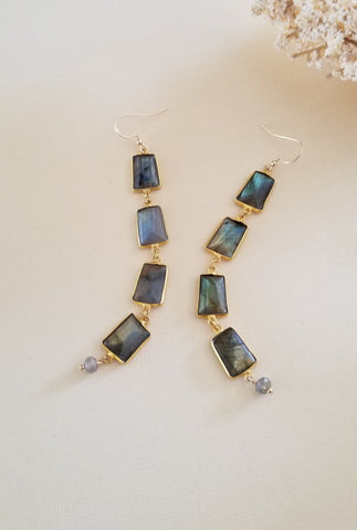 Long Labradorite Statement Earrings, Shoulder Duster Earrings