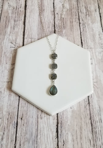 Long Labradorite Pendant, Sterling Silver Labradorite Necklace