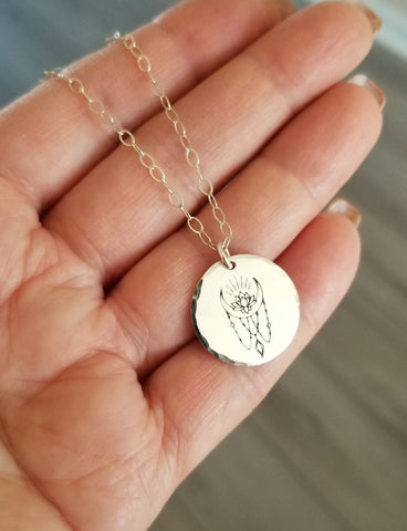 Sterling Silver Lotus Moon Coin Necklace, Boho Moon Necklace