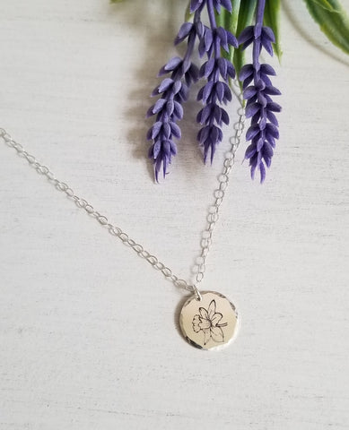 Daffodil Necklace, Flower Charm Necklace, Layering Necklace, March Birth Flower, Daffodil Flower Necklace, Flower of Joy, Gift for Her