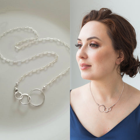 Modern Sterling Silver Three Circles Necklace for Women, Gift for Her, Handmade Jewelry in the USA