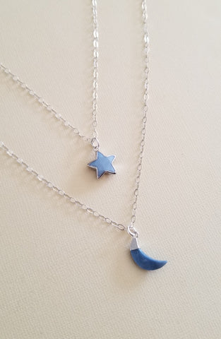 Blue Moon Necklace, Blue Opal Crescent Moon Pendant Necklace