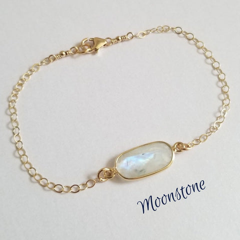 Dainty Gold Natural Moonstone Bracelet