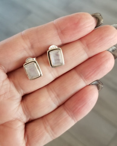 Moonstone Stud Earrings in Sterling Silver
